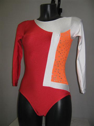 Body rosso arancione e bianco in lycra